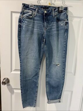 Silver Jeans Women's Skinny Distressed Light Blue Denim
